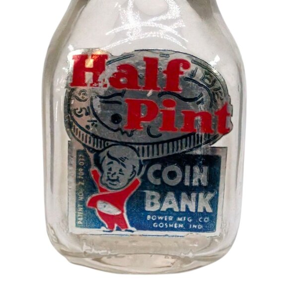 Vtg Half Pint Coin Bank Bower Manufacturing Co Goshen Glass Jar with Metal Lid - Picture 2 of 13